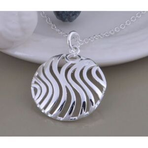 .925 Sterling Silver Circle Ocean Pendant Waves Fine Chain Lobster Claw Necklace